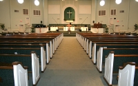 sanctuary furniture, custom upholstered pews, pulpit furniture, colonial style pew ends